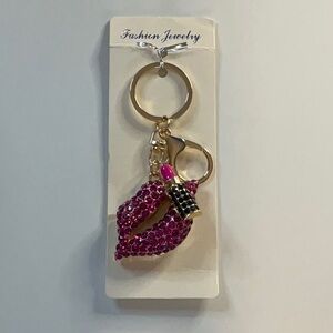 Rhinestone Lips Bag Charm Keychain | Pink & Gold Lip Charm Key Holder ~ NWT